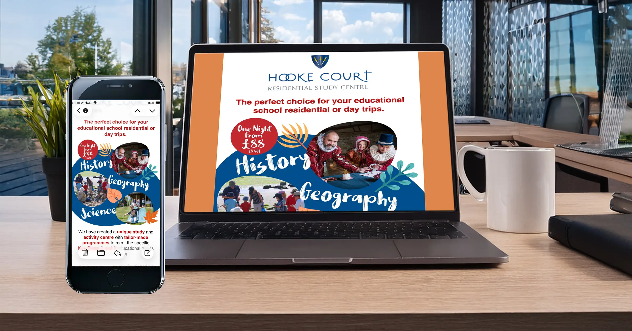 Hooke Court marketing email displayed on a laptop and mobile phone